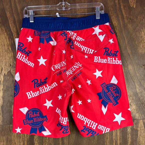 Pabst Blue Ribbon Mens Shorts Red White Blue Star Swim Surf Beach Trunks Small - Picture 11 of 14